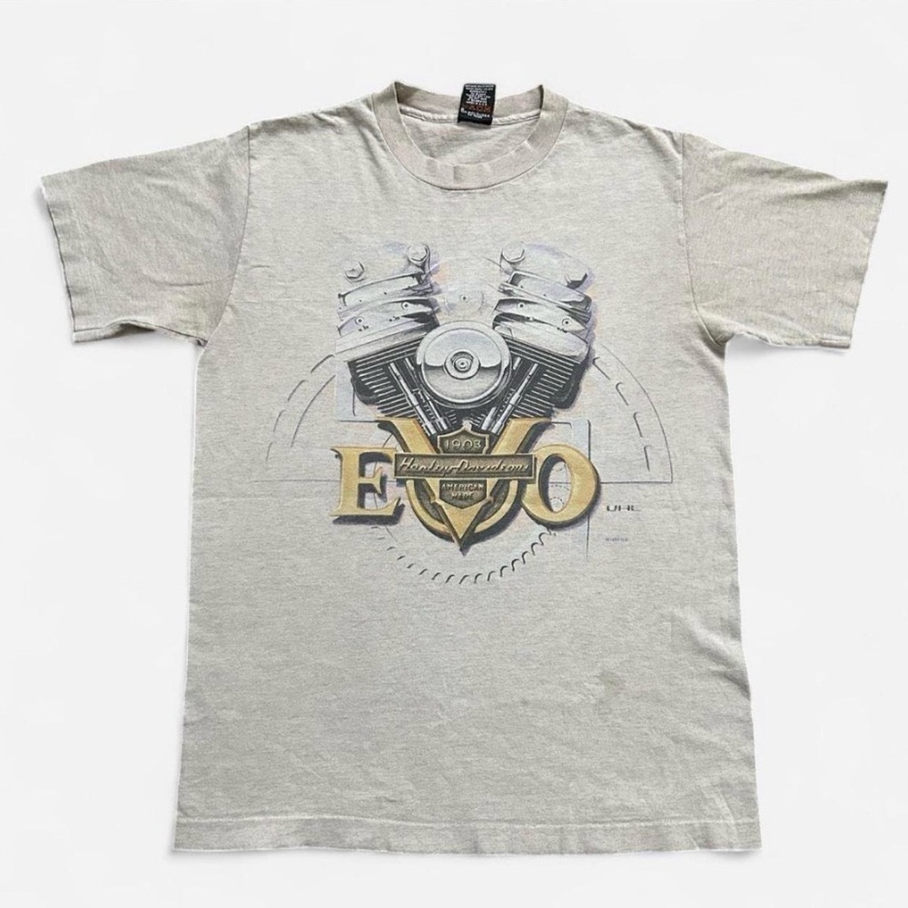 Harley-Davidson Mens Light Beige EVO Engine Cancun Mexico Graphic Tee